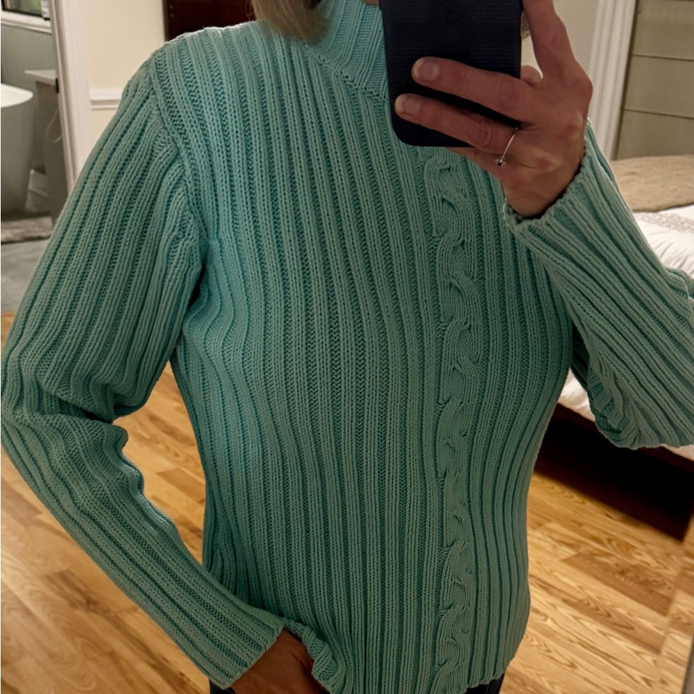 Vintage Pierre Cardin Aqua Mint Green Ribbed Women's Sweater